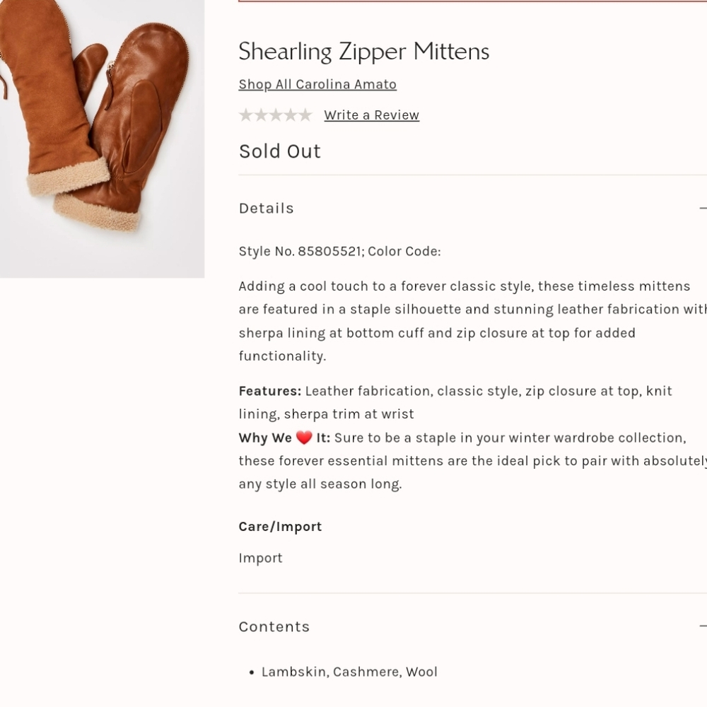 FREE PEOPLE x CAROLINA AMATO Shearling Zipper Mittens NWT - Picture 10 of 10